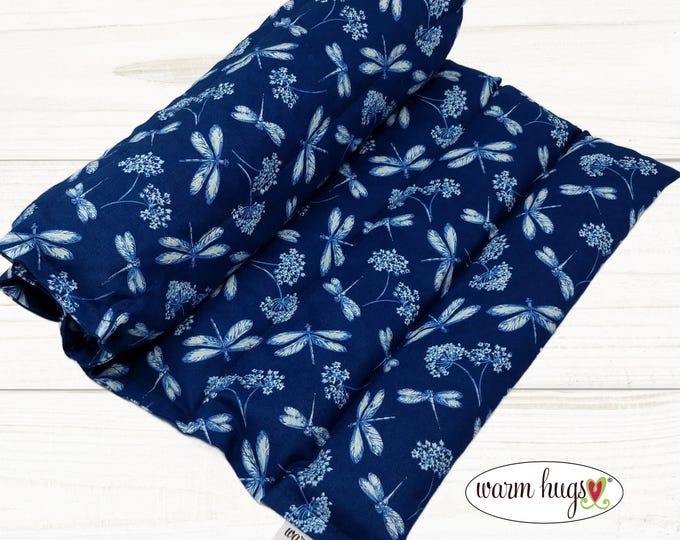 Heating Pad Warm Hug Microwave Corn Bag Wrap 11x18, Cramp Heat Pack, Relaxation, Muscle Aches, Heat Massage, Back Pain, Blue Dragonfly
