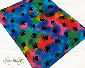 Microwave Corn Heating Pad 9x11, Warm Hugs Heat Packs for Migraine Headache Sinus Pressure, Muscle Pain Relief, Dorm Room, Tie-dye Paws