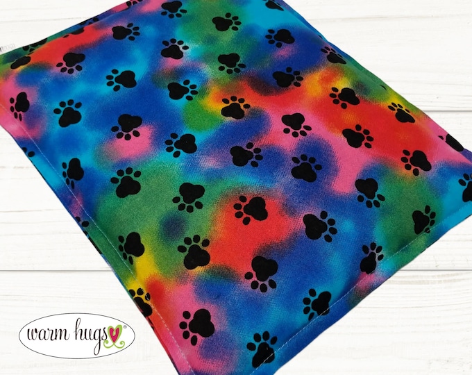 Microwave Corn Heating Pad 9x11, Warm Hugs Heat Packs for Migraine Headache Sinus Pressure, Muscle Pain Relief, Dorm Room, Tie-dye Paws