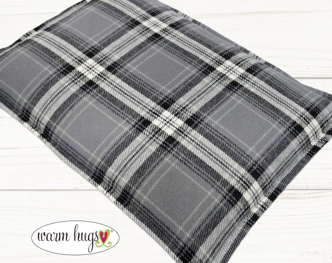 Large Gray Plaid Flannel 10x14 Corn Bag, Microwave Heating Pad, Cabin Bed Warmer, Heated Relaxation Gift, Hot Cold Pack