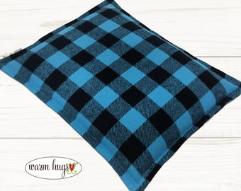 Microwave Flannel 9 x 11 Corn Heating Pad Blue Black Check, Warm Hugs, Relaxation Therapy, Muscle Pain Relief, Bed Foot Warmer