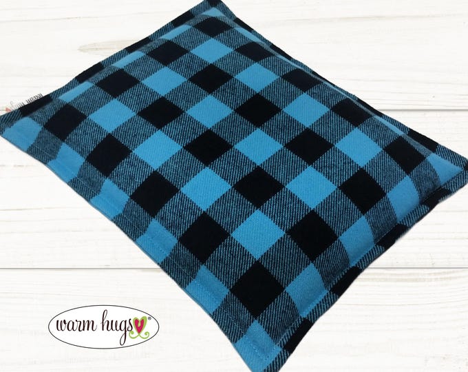 Microwave Flannel 9 x 11 Corn Heating Pad Blue Black Check, Warm Hugs, Relaxation Therapy, Muscle Pain Relief, Bed Foot Warmer