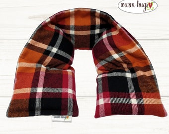 Warm Hugs Fall Plaid Flannel Neck Heating Pad, Heated Neck Wrap, Microwave Heat Pack, Corn Bag, Hot Cold Therapy Stress Relief, 2 Sizes