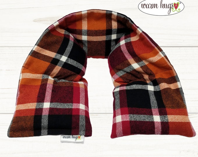 Warm Hugs Plaid Flannel Neck Heating Pad, Heated Neck Wrap, Microwave Heat Pack, Corn Bag, Hot Cold Therapy, Stress Relief, Neck Pain