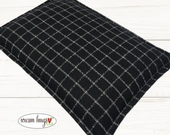 Large Black White Flannel 10x14 Corn Bag, Microwave Heating Pad, Cabin Bed Warmer, Heated Relaxation Gift, Hot Cold Pack, Gift For Him, Dorm