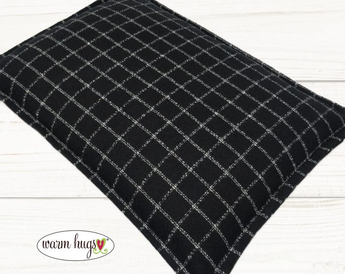 Large Black White Flannel 10x14 Corn Bag, Microwave Heating Pad, Cabin Bed Warmer, Heated Relaxation Gift, Hot Cold Pack, Gift For Him, Dorm