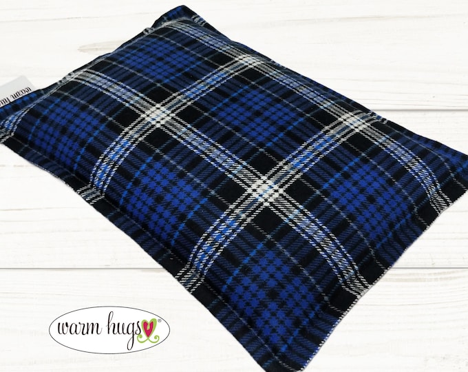 Blue Black Plaid Flannel Microwave Corn Heating Pad 7 x 10, Hot Cold Therapy, Corn Bag, Headache Sinus Pressure, Muscle Pain Relief, Dorm