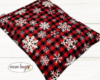 Microwave Corn Heating Pad 9x11 Red Snowflake, Heat Pack for Migraine Headache Sinus Pressure, Muscle Pain Relief,