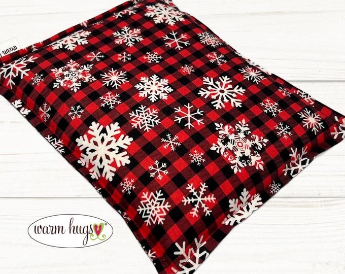 Microwave Corn Heating Pad 9x11 Red Snowflake, Heat Pack for Migraine Headache Sinus Pressure, Muscle Pain Relief,