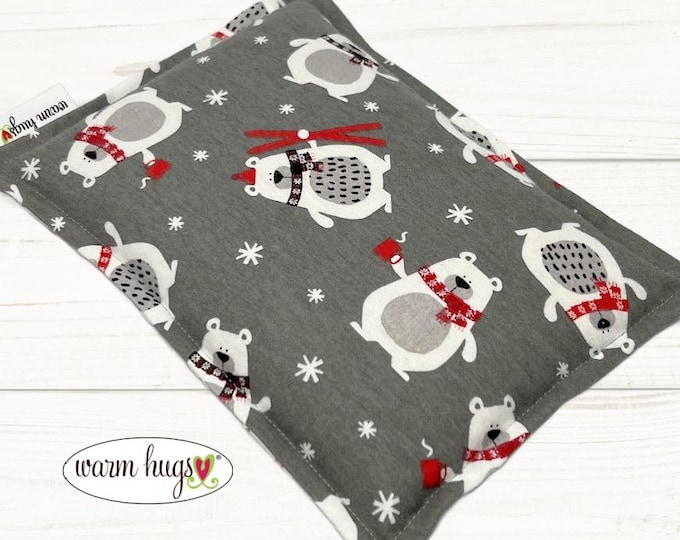 Polar Bear Flannel Microwave Corn Heating Pad 7 x 10, Hot Cold Therapy, Corn Bag, Migraine Headache Sinus Pressure, Muscle Pain, Dorm