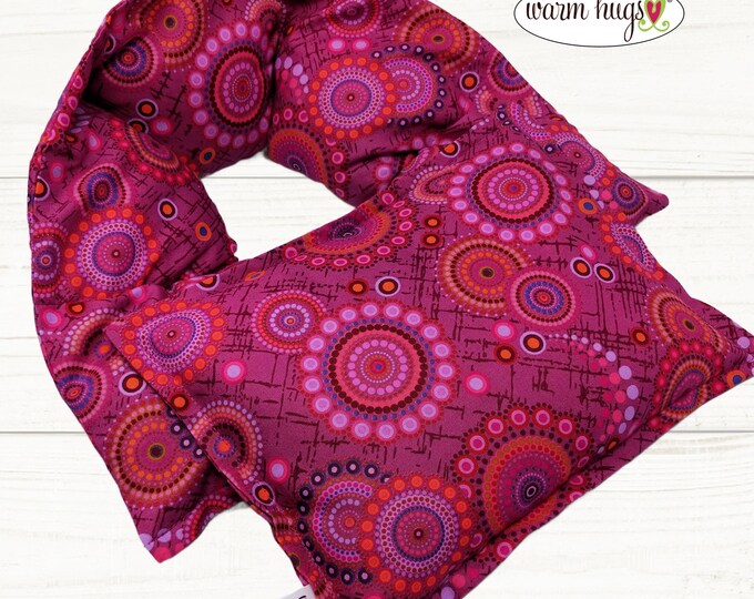 Sending A Hug Microwave Heating Pad Set, Neck Wrap + Small Bag, Massage Spa Relaxation Comfort Gift, Magenta Dots, Circles