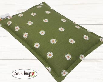 Microwave Corn Heating Pad 7x10, Warm Hug Heat or Ice Pack, Corn Bag, Migraine Headache Sinus, Muscle Pain Relief, Dorm Room, Green Daisy