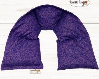 Warm Hugs Microwave Heated Neck Wrap Purple Swirl 5x24, Corn Bag Heating Pad, Stress Relief Muscle Comfort, Get Well Gift, Thinking of You