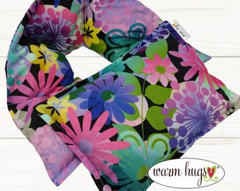 Warm Hugs Microwave Neck Wrap 5x24 + Small Bag 7x10, Heating Pad Gift Set, Hot Cold Massage Spa Therapy, Purple Pink Floral