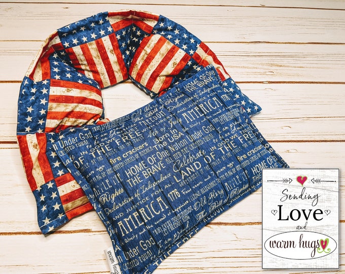 Warm Hug Patriotic Heat Pack Set, Relaxation Gift, Heated Neck Wraps, Microwave Corn Bag, Self Care Package, Neck Pain Relief