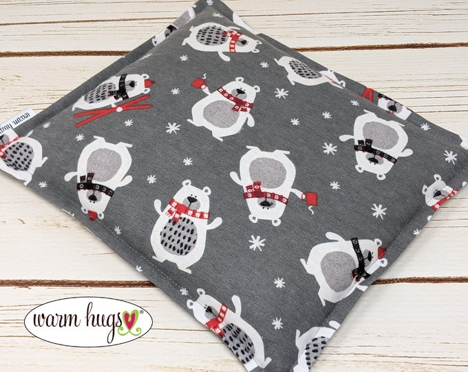 Flannel Microwave Corn Heating Pad 9x11, Warm Hugs Heat Packs, Migraine Sinus Pressure, Muscle Pain Relief, Dorm Room, Winter Bears Gray