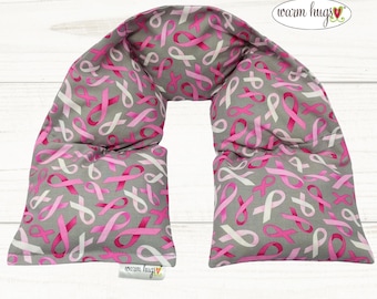 Breast Cancer Pink Ribbon Neck Heating Pad 5 x 24, Microwave Heated Neck Wrap, Corn Bags, Hot Cold Therapy, Spa Relaxation Massage Warm Hug