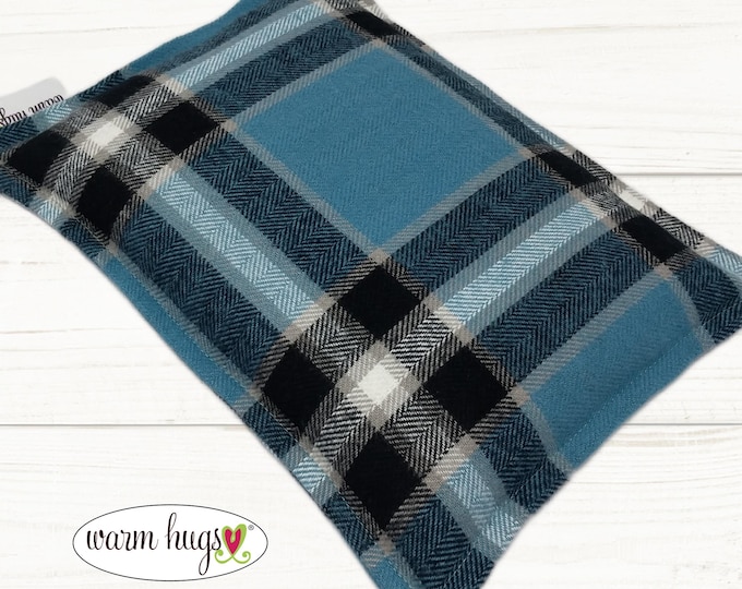 Microwave Flannel 7 x 10 Corn Bag Heating Pad Blue Black White Plaid, Hot Cold Therapy,  Headache Sinus Pressure, Muscle Pain Relief, Dorm