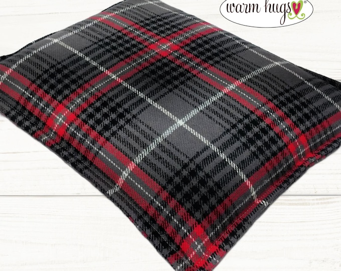 Corn Bag Heating Pad 9 x 11 Flannel, Hot Cold Therapy Relaxation Pillow, Bed Warmer, Red Black Gray