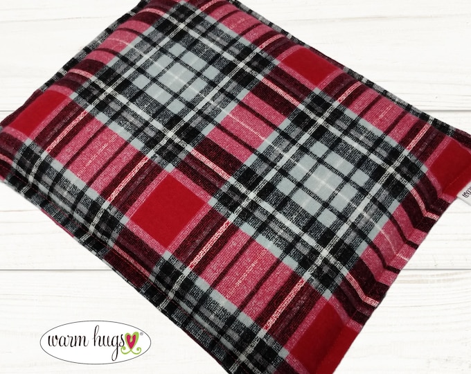 Flannel Microwave Corn Heating Pad 9x11, Warm Hugs Heat Pack, Migraine Headache Sinus, Muscle Pain Relief, Dorm Room, Red Black Plaid