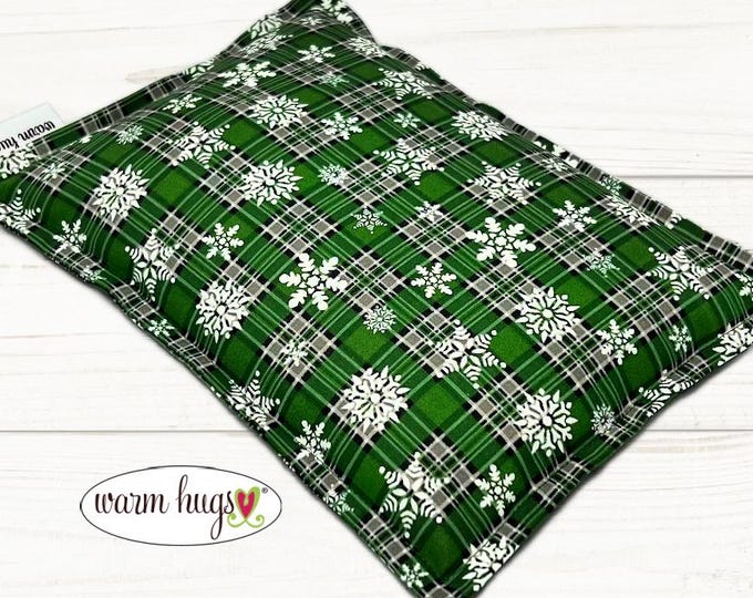 Microwave Corn Heating Pad 7x10, Heat or Ice Pack, Corn Bag, Migraine Headache Sinus, Muscle Pain Relief, Lymph Drainage, Green Snowflake