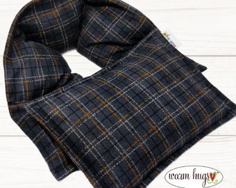 Soft Flannel Corn Heating Pad Set, Heated Neck Wrap, Microwave Heat Pack, Corn Bag, Stress Relief, Neck Pain, Gray, Black Tan Plaid