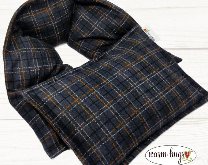 Soft Flannel Corn Heating Pad Set, Heated Neck Wrap, Microwave Heat Pack, Corn Bag, Stress Relief, Neck Pain, Gray, Black Tan Plaid