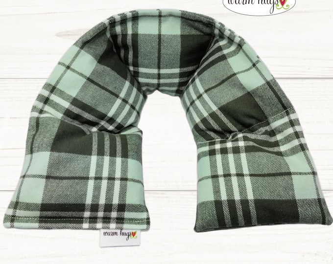 Warm Hug Microwave Flannel Heated Neck Wrap, Corn Bag Heating Pad, Stress Relief, Muscle Pain, Comfort Gift, Seafoam, Sage