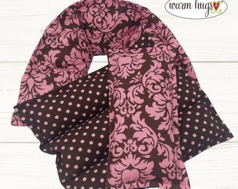 Microwave Heating Pad Sets Multiple Options, Heated Neck Wrap, Spa Massage Relaxation Gift, Pink Brown Damask, Muscle Aches Pain
