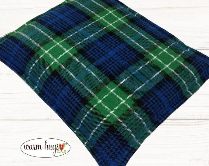 Microwave Flannel Corn Heating Pad 9x11 Green Blue Plaid, Heat Pack for Headache Sinus Pressure, Muscle Pain Relief