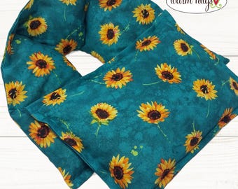 Microwave Neck + Small Teal Sunflower Heating Pad Gift Set, Hot Cold Massage Spa Therapy, Microwave Neck Wrap, Hot Flash Cold Pack