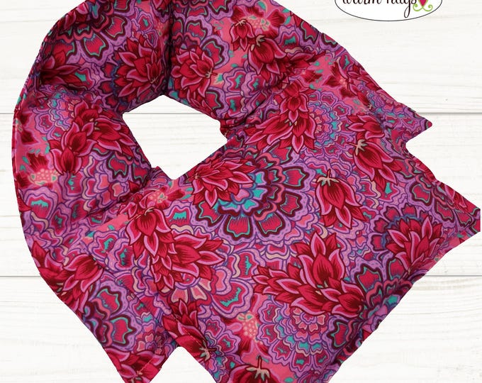 Microwave Neck + Small Heating Pad Gift Set, Hot Cold Massage Spa Therapy, Microwave Neck Wrap, Pink Red Floral