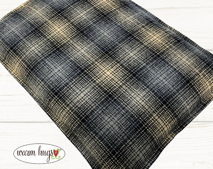 Large Soft Flannel Plaid Check Corn Bag, Microwave Heating Pad, Cabin Bed Warmer, Heated Relaxation Gift, Gift For Him, Dorm Room, Gray Buff