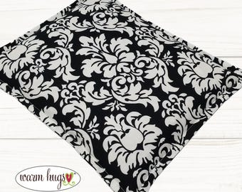 Corn Bag Heating Pad, Microwavable Heat Pack, Ice Pack, Hot Cold Therapy Pillow, Sinus Headache, Arthritis Pain- Black and White Damask