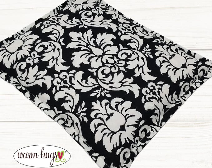 Corn Bag Heating Pad, Microwavable Heat Pack, Ice Pack, Hot Cold Therapy Pillow, Sinus Headache, Arthritis Pain- Black and White Damask