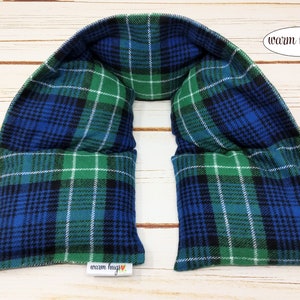 Microwave Flannel Heated Neck Wrap, Corn Bag Heating Pad, Stress Relief Warm Hug, Muscle Pain, Comfort Gift, Blue Green Plaid image 1