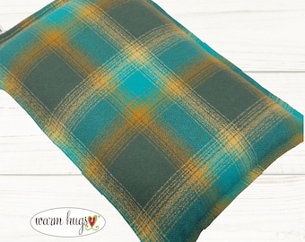 Teal Plaid Microwave Flannel Corn Heating Pad 7 x 10, Hot Cold Therapy, Corn Bag, Headache Sinus Pressure, Muscle Pain Relief, Dorm