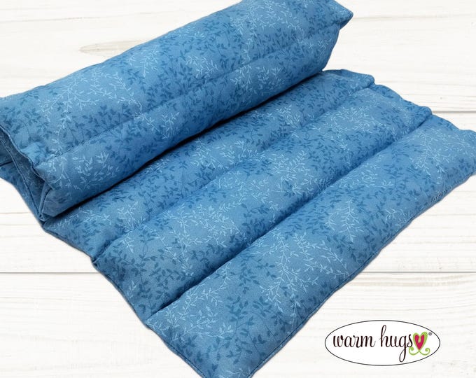 Heating Pad Microwave Corn Bag Wrap 11x18, Cramp Heat Pack, Relaxation Hug, Muscle Aches, Heat Massage, Back Pain, Blue Tonal Leaves