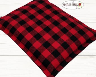 Flannel Corn Heating Pad 9 x 11, Corn Bags, Microwave Heat Pack, Hot Cold Therapy Relaxation Pillow, Bed Warmer, Red Black Check