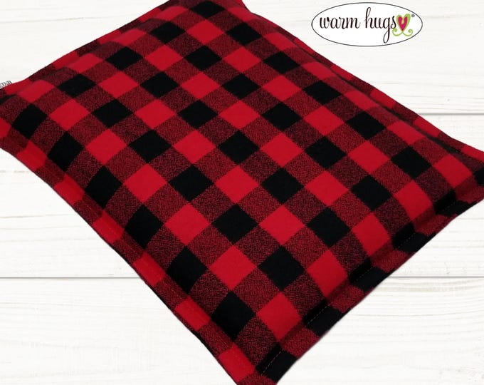 Flannel Corn Heating Pad 9 x 11, Corn Bags, Microwave Heat Pack, Hot Cold Therapy Relaxation Pillow, Bed Warmer, Red Black Check