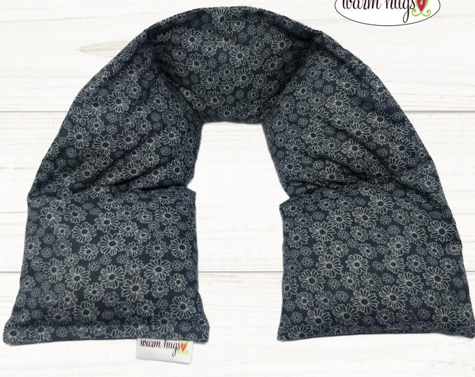 Warm Hugs Microwave Heated Neck Wrap 5 x24, Microwave Heat Wrap, Corn Bag, Hot Cold Therapy, Relaxation, Massage Therapy, Gray Mini Daisy