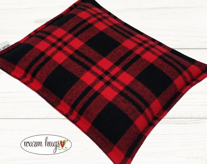 Microwave Flannel 9 x 11 Corn Heating Pad, Warm Hugs, Relaxation Therapy, Muscle Pain Relief, Bed Foot Warmer, Red Black Plaid