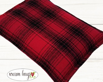 Red Black Plaid Flannel Microwave Corn Heating Pad 7 x 10, Hot Cold Therapy, Corn Bag, Migraine Headache Sinus Pressure, Muscle Pain, Dorm