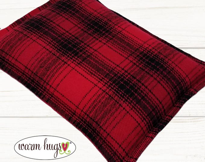Red Black Plaid Flannel Microwave Corn Heating Pad 7 x 10, Hot Cold Therapy, Corn Bag, Migraine Headache Sinus Pressure, Muscle Pain, Dorm
