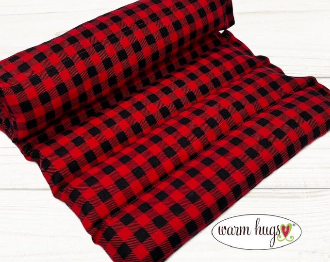 Microwave Corn Heating Pad 11x18 Black Red Check, Hot Cold Comfort Therapy Pillow, Lumbar Corn Bag, Massage Relaxation Gift