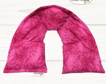 Warm Hugs Microwave Heated Neck Wrap 5 x24, Microwave Heat Wrap, Corn Bag, Hot Cold Therapy, Relaxation, Massage Therapy, Pink Leaves