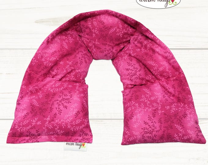 Warm Hugs Microwave Heated Neck Wrap 5 x24, Microwave Heat Wrap, Corn Bag, Hot Cold Therapy, Relaxation, Massage Therapy, Pink Leaves