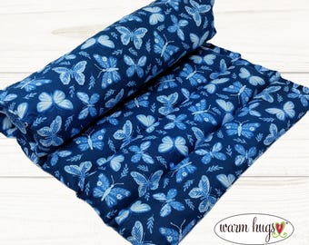 Handmade Heating Pad 11x18 Blue Butterfly, Warm Hug Microwave Corn Bag Wrap, Cramp Heat Pack, Muscle Aches, Heat Massage