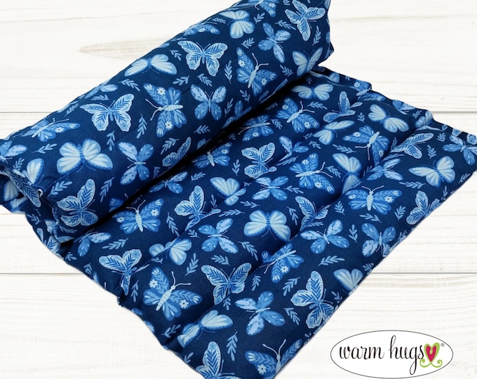 Handmade Heating Pad 11x18 Blue Butterfly, Warm Hug Microwave Corn Bag Wrap, Cramp Heat Pack, Muscle Aches, Heat Massage
