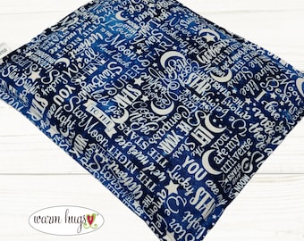 Microwave 9x11 Corn Heating Pad, Relaxation Therapy, Muscle Pain Relief, Bed Foot Warmer, Dorm Room, Love You To The Moon, 2 Color Choices